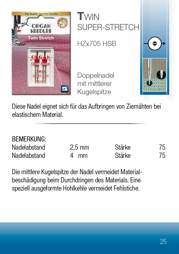 Organ Doppel-Nähmaschinennadel Twin-Stretch (Zwilling) 2 Organ Doppel-Nähmaschinennadel Twin-Stretch (Zwilling) – Bild 2